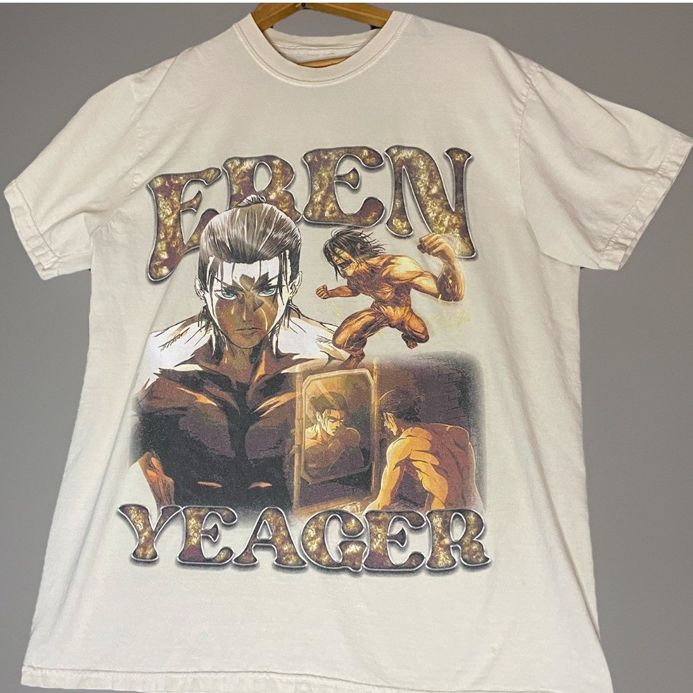 Hidden Merch Attack on Titan Eren Yeager Graphic Tee Cream Mens Large